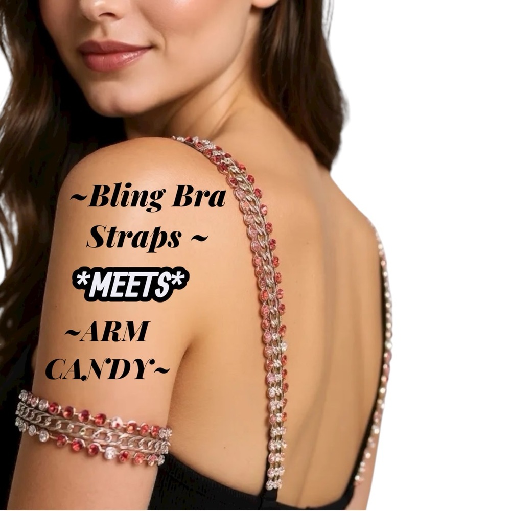 BRA STRAPS Detachable Adjustable JEWELRY PROM GLAM Ruby Red & Clear Rhinestone